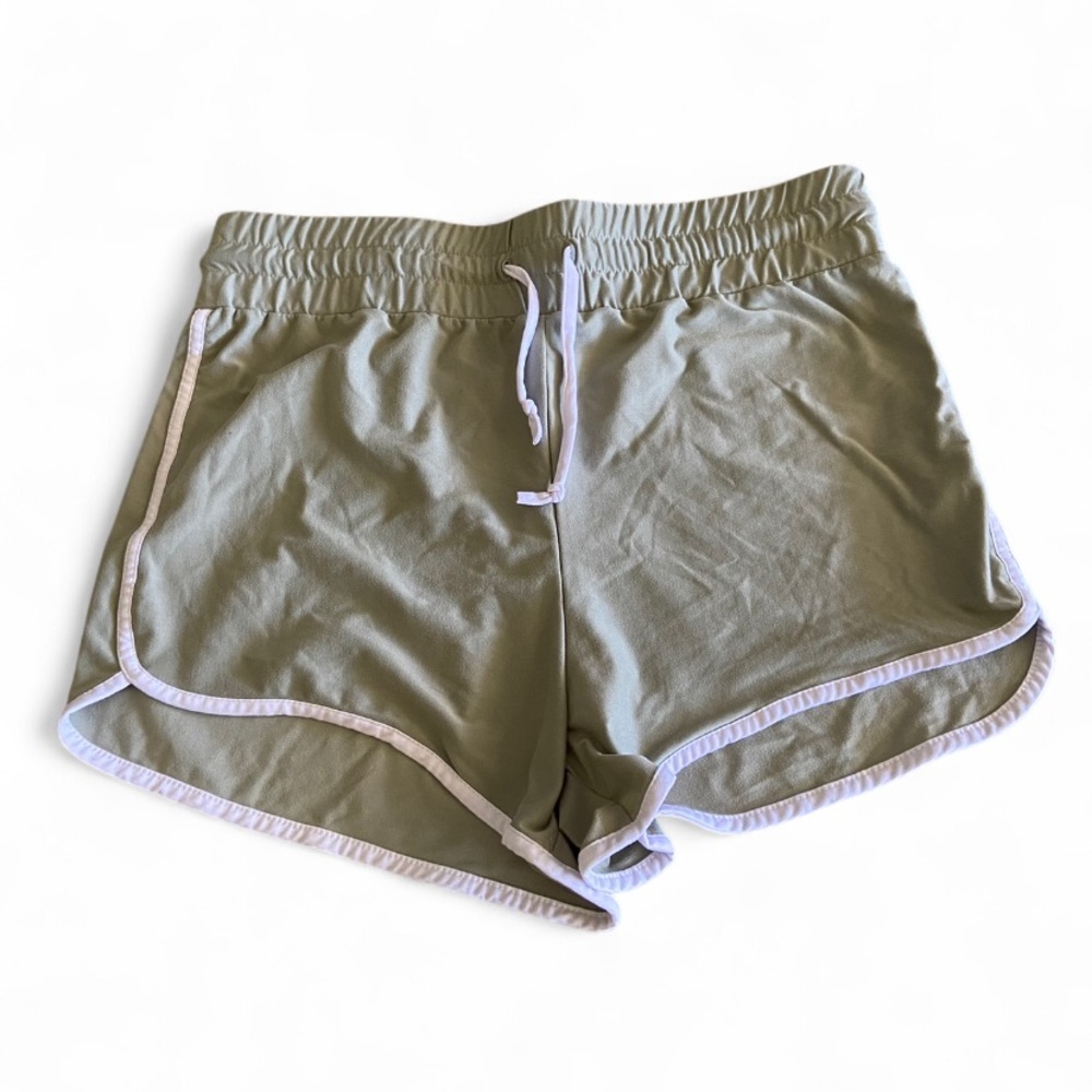Love‎ Streak Olive Green Soft Stretchy Drawstring Athletic Womens Shorts Size L